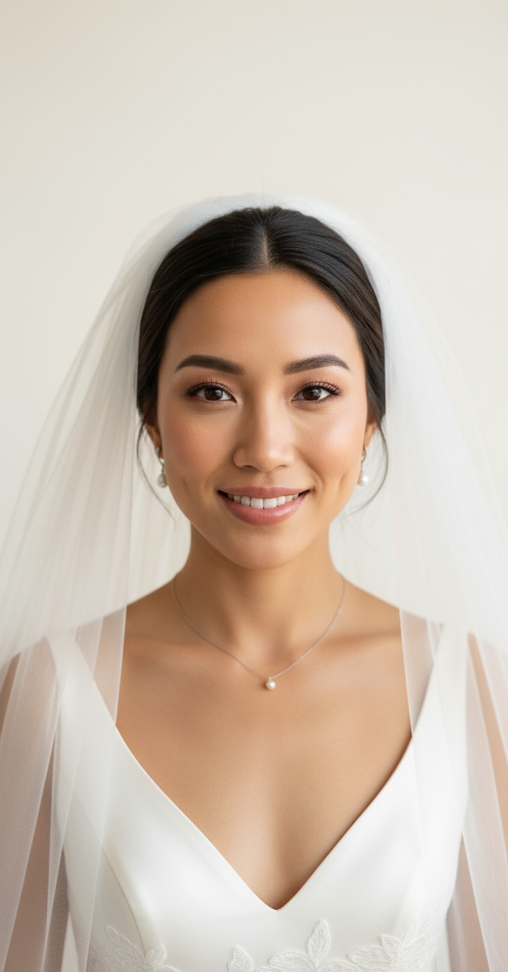 After Loose Bridal Updo With Veil